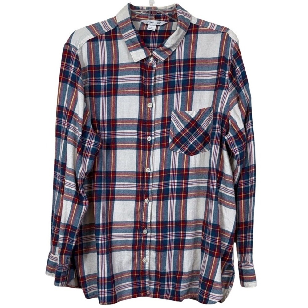 Old Navy Plaid Flannel Shirt Mens XXL Red Blue Button Down